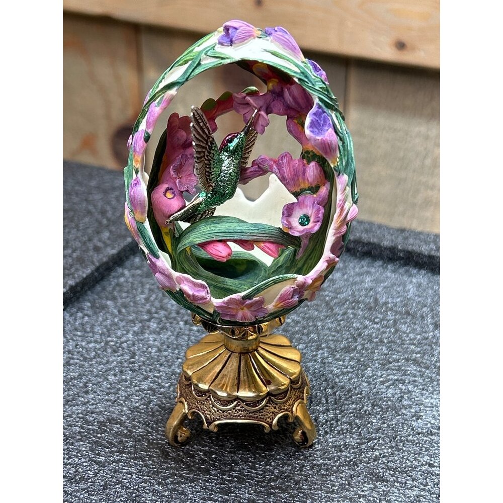 Franklin Mint Faberge Egg Jewels In The Garden Hummingbird Figurine Gold Stand